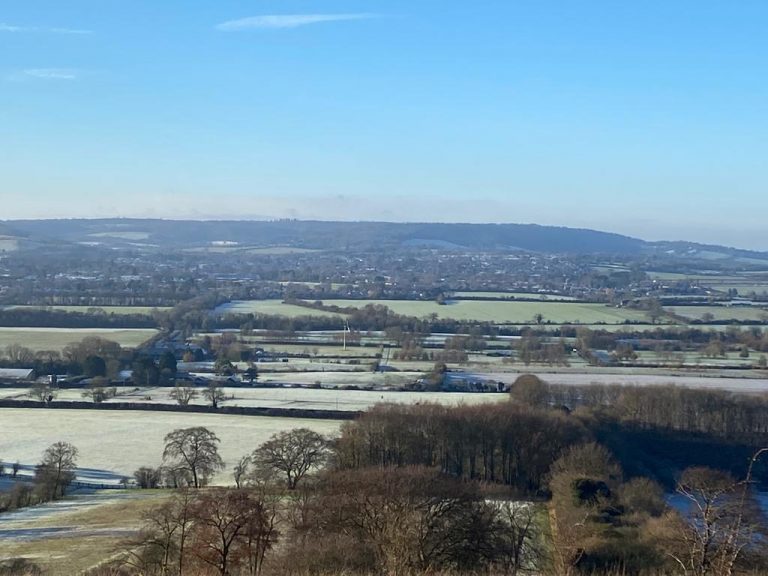 View from The Ridgeway in the Chilterns Area of Outstanding Natural Beauty, looking over the proposed development site. Photo credit: Grove Fields Residents Association