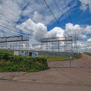 (19) Overhead power line diversion over new pylons, Small Dean Lane looking north - Jun. 2020 (20_03)