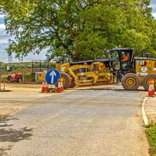 (99) CAT grader crossing Leather Lane - May 2023 (14_128)